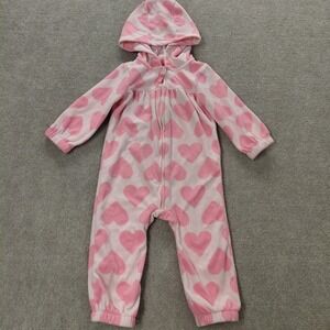 CARTERS Zip Fleece Sleeper Pink HEART All Over Print Girls 12 Month